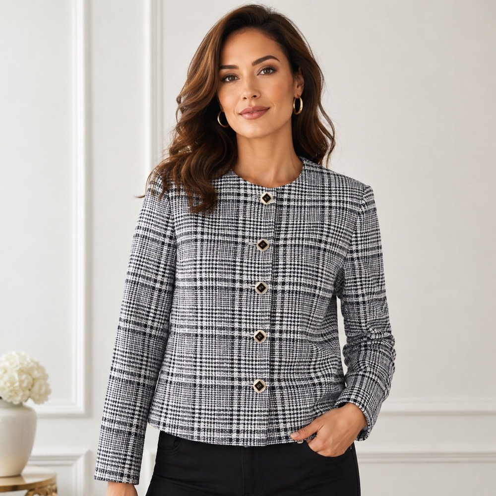 Herbert Grossman Cynthia Sobel Vintage Tweed Blazer Black White Plaid Size 12